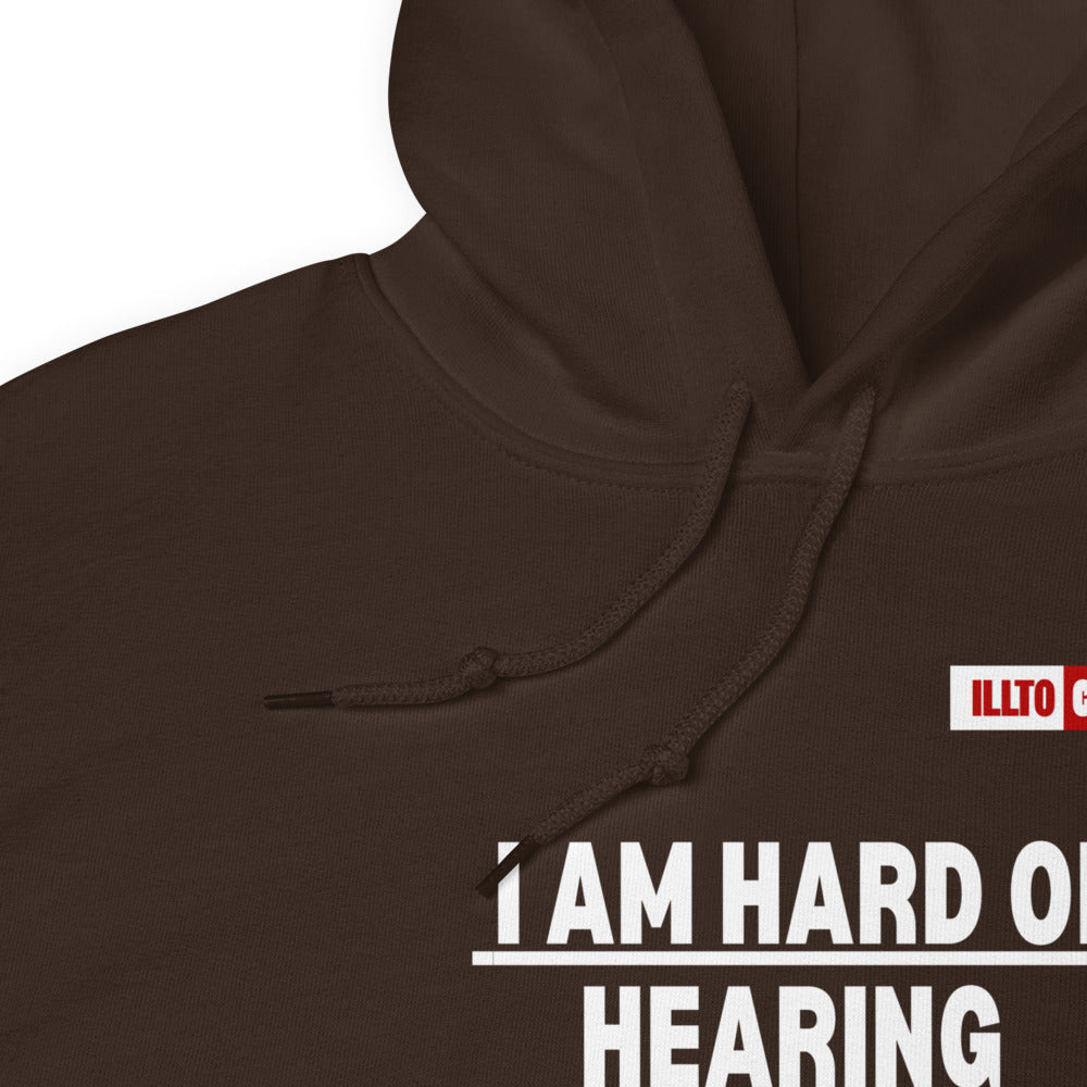 Dark Chocolate Hoodie Detail 1 - ILLTOCHILL 'Hard of hearing can mute anyone anytime' sarcastic hearing impaired gift Unisex Hoodie.