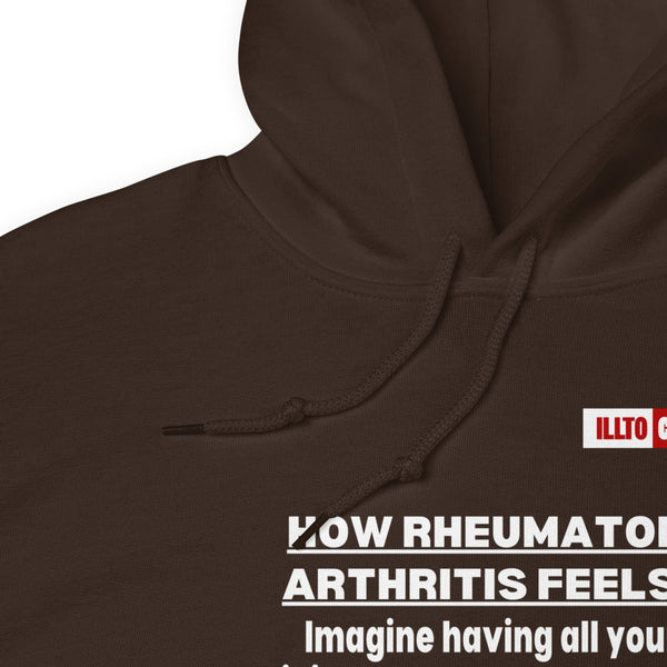 Dark Chocolate Hoodie Detail 1 - ILLTOCHILL 'How Rheumatoid Arthritis Feels' RA Arthritis awareness gift Unisex Hoodie.