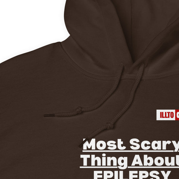 Dark Chocolate Hoodie Detail 1 - ILLTOCHILL Epilepsy awareness 'Most sacred thing SUDEP' epileptic seizures gift Unisex Hoodie.
