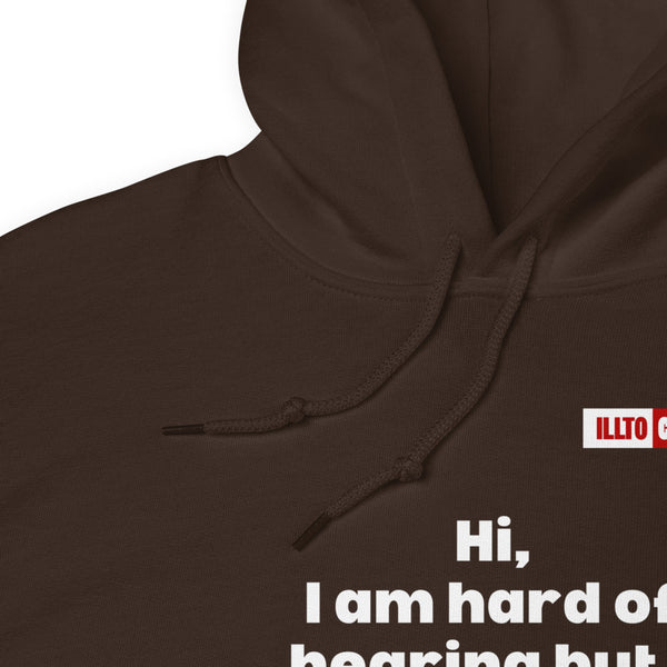Dark Chocolate Hoodie Detail 1 - ILLTOCHILL Hard of hearing understanding and support gift hearing impaired awareness Unisex Hoodie.