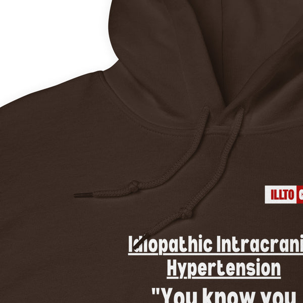 Dark Chocolate Hoodie Detail 1 - ILLTOCHILL Idiopathic intracranial hypertension feels like 'Heart beating in skull' IIH awareness gift Unisex Hoodie.