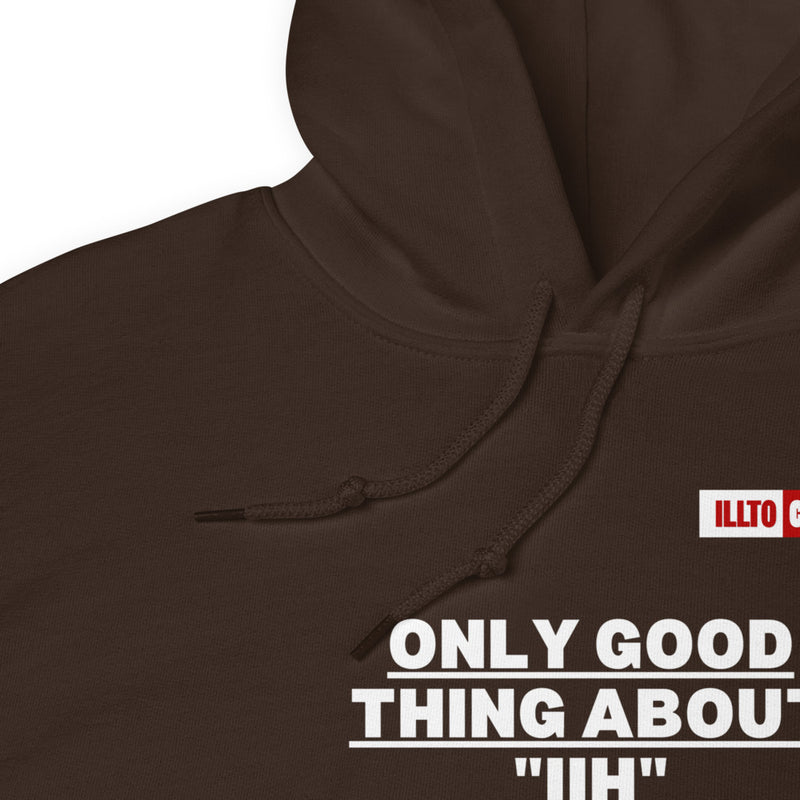 Dark Chocolate Hoodie Detail 1 - ILLTOCHILL Idiopathic intracranial hypertension awareness 'Only good thing about IIH' gift Unisex Hoodie.