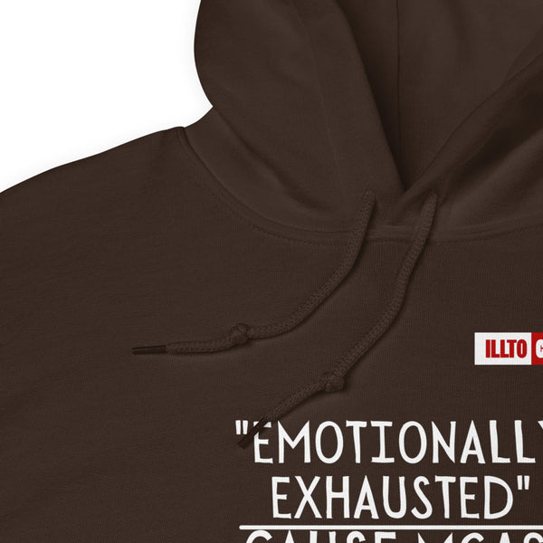 Dark Chocolate Hoodie Detail 1 - ILLTOCHILL Mast Cell Activation Syndrome awareness 'Emotionally Exhausted by MCAS' gift Unisex Hoodie.