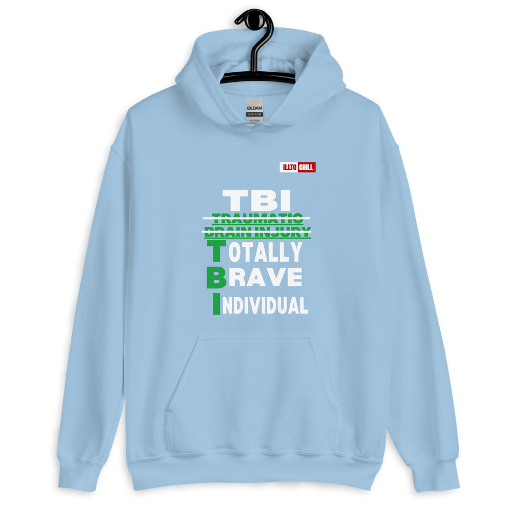 Light Blue Hoodie Front 2 - ILLTOCHILL Brain Injury awareness 'TBI Totally Brave Individual' TBI support gift Unisex Hoodie