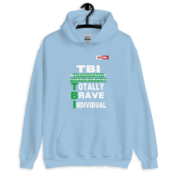 Light Blue Hoodie Front 2 - ILLTOCHILL Brain Injury awareness 'TBI Totally Brave Individual' TBI support gift Unisex Hoodie