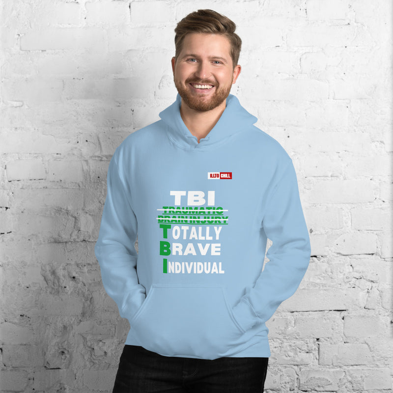 Light Blue Hoodie Front 3 - ILLTOCHILL Brain Injury awareness 'TBI Totally Brave Individual' TBI support gift Unisex Hoodie