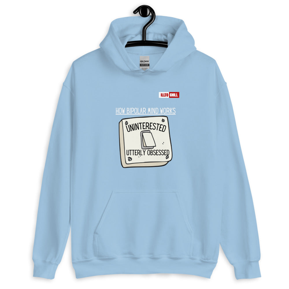 Light Blue Hoodie Front 2 - ILLTOCHILL Bipolar disorder awareness 'How bipolar mind works' sarcastic gift Unisex Hoodie