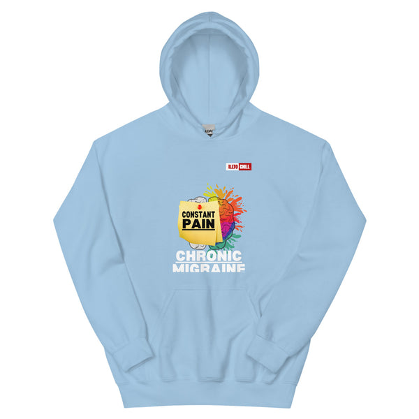 Light Blue Hoodie Front 1 - ILLTOCHILL Chronic Migraine 'Constant Pain' migraine support gift Unisex Hoodie.