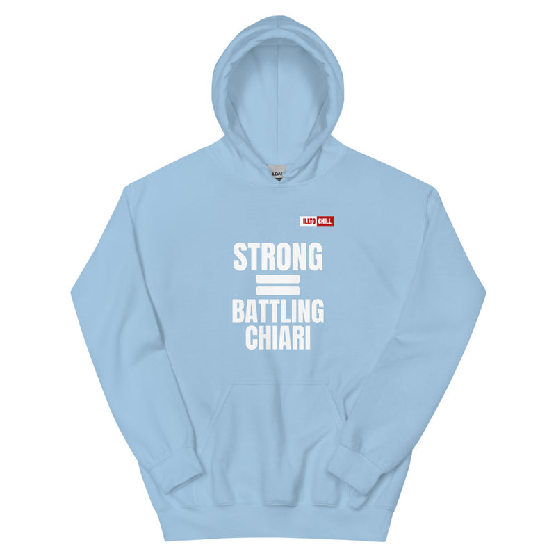 Light Blue Hoodie Front 1 - ILLTOCHILL Chiari Malformation Awareness 'Strong is equal to Batting CM ' Gift Unisex Hoodie.