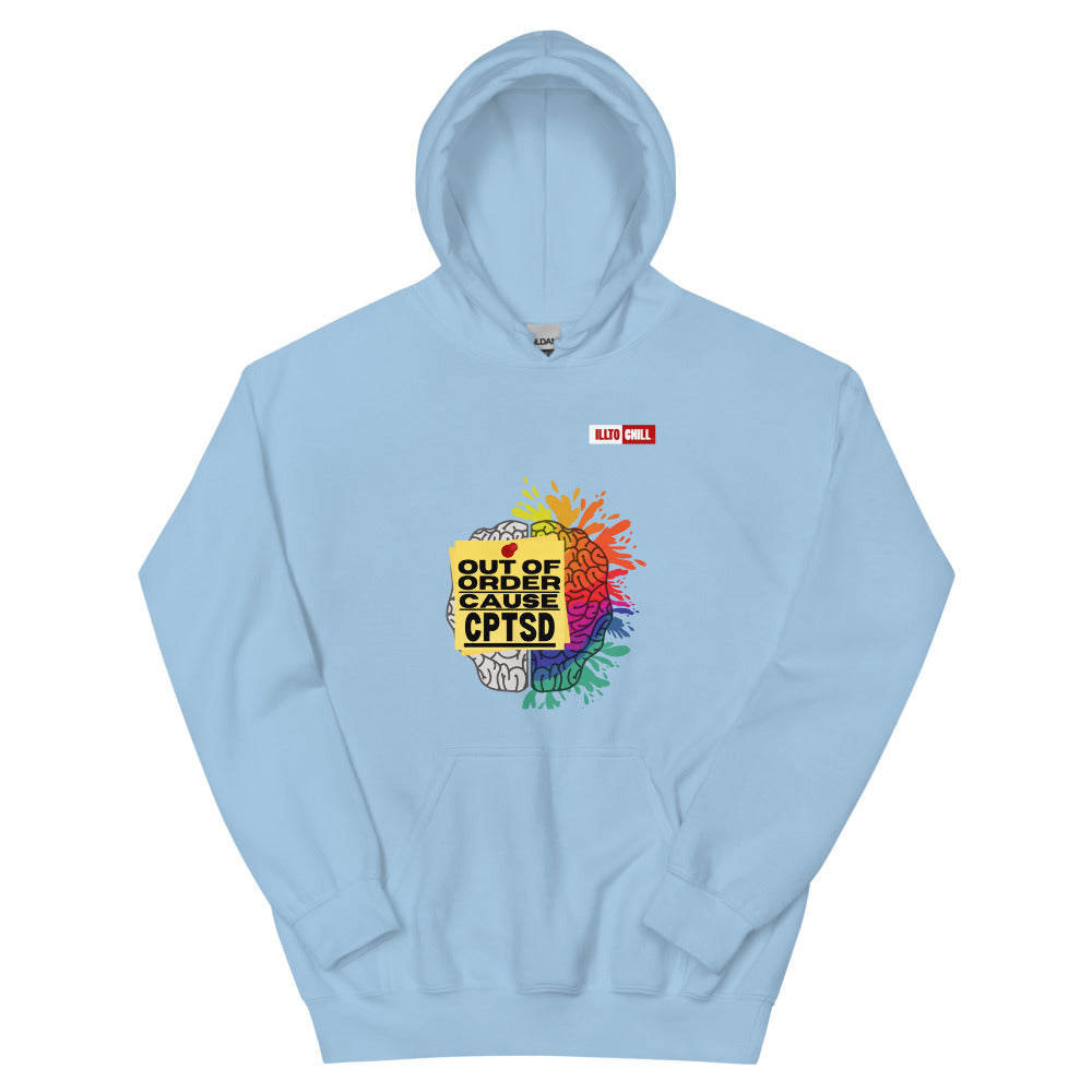 Light Blue Hoodie Front 1 - ILLTOCHILL CPTSD 'Out of order' Complex post traumatic stress disorder Awareness gift Unisex Hoodie.