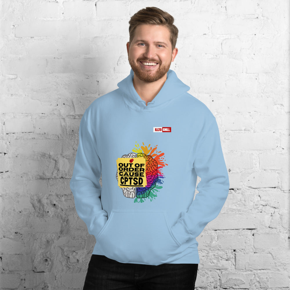 Light Blue Hoodie Front 3 - ILLTOCHILL CPTSD 'Out of order' Complex post traumatic stress disorder Awareness gift Unisex Hoodie.