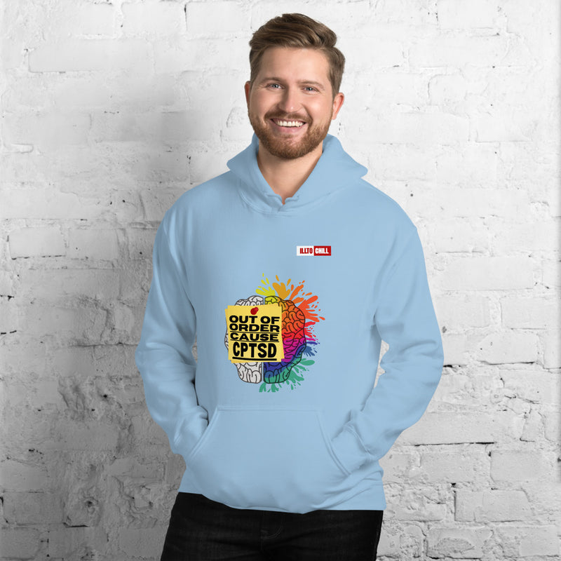 Light Blue Hoodie Front 3 - ILLTOCHILL CPTSD 'Out of order' Complex post traumatic stress disorder Awareness gift Unisex Hoodie.