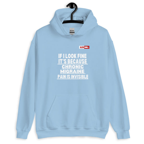 Light Blue Hoodie Front 2 - ILLTOCHILL Chronic Migraine awareness 'Pain is Invisible' migraine gift Unisex Hoodie.