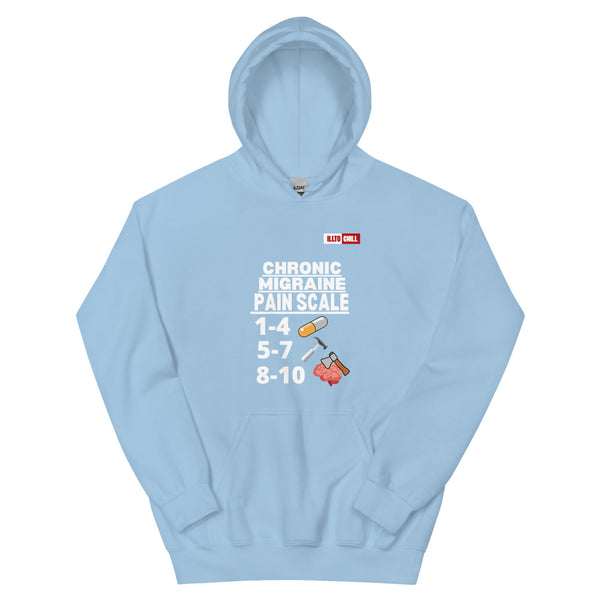Light Blue Hoodie Front 1 - ILLTOCHILL Chronic Migraine 'Pain scale' migraine awareness gift Unisex Hoodie.