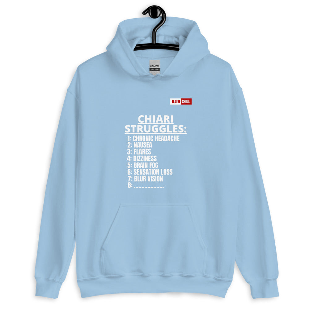Light Blue Hoodie Front 2 - ILLTOCHILL CM Chiari Malformation awareness, Chiari Struggles Infinite List gift Unisex Hoodie.