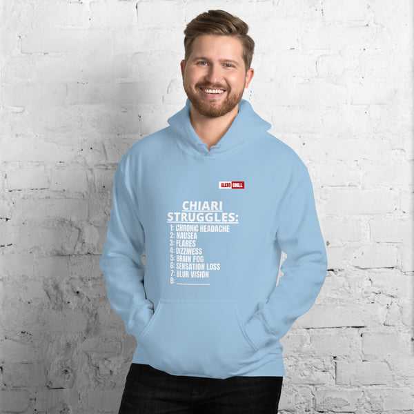 Light Blue Hoodie Front 3 - ILLTOCHILL CM Chiari Malformation awareness, Chiari Struggles Infinite List gift Unisex Hoodie.