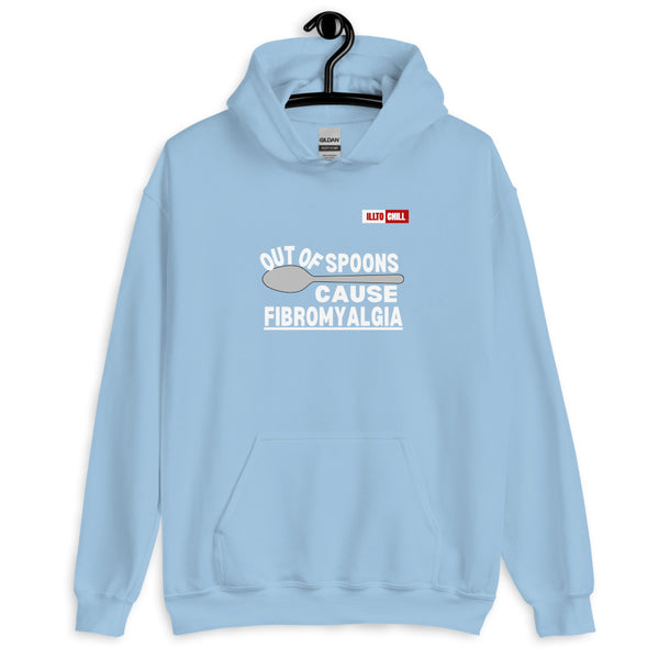 Light Blue Hoodie Front 2 - ILLTOCHILL Fibromyalgia awareness 'Out of Spoons' funny fibro gift Unisex Hoodie.