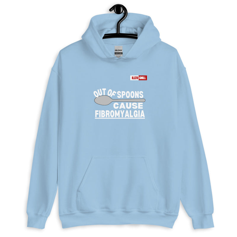 Light Blue Hoodie Front 2 - ILLTOCHILL Fibromyalgia awareness 'Out of Spoons' funny fibro gift Unisex Hoodie.