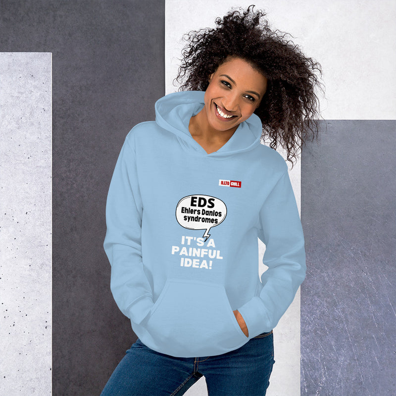 Light Blue Hoodie Front 4 - ILLTOCHILL Ehlers-Danlos syndrome awareness 'It's a painful idea' eds support gift Unisex Hoodie.