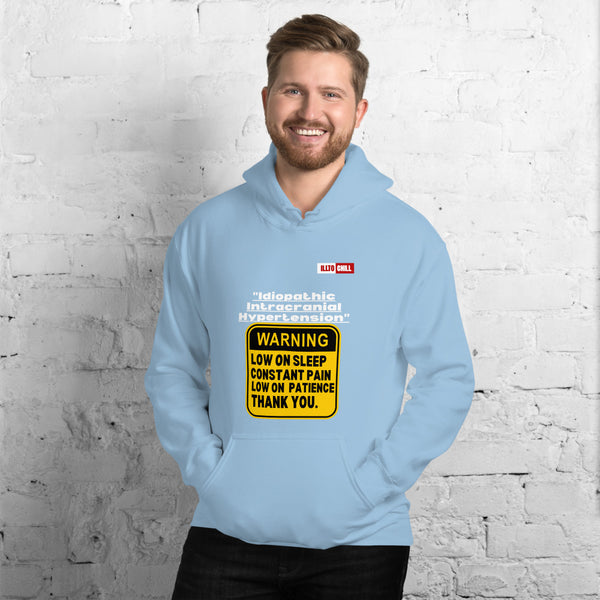 Light Blue Hoodie Front 3 - ILLTOCHILL ILLTOCHILL Idiopathic intracranial hypertension awareness 'Warning sign' IIH gift Unisex Hoodie.