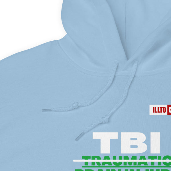 Light Blue Hoodie Detail 1 - ILLTOCHILL Brain Injury awareness 'TBI Totally Brave Individual' TBI support gift Unisex Hoodie