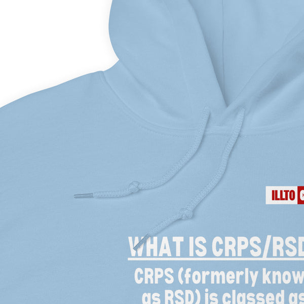 Light Blue Hoodie Detail 1 - ILLTOCHILL Complex regional pain syndrome awareness 'What is CRPS,RSD' gift Unisex Hoodie.