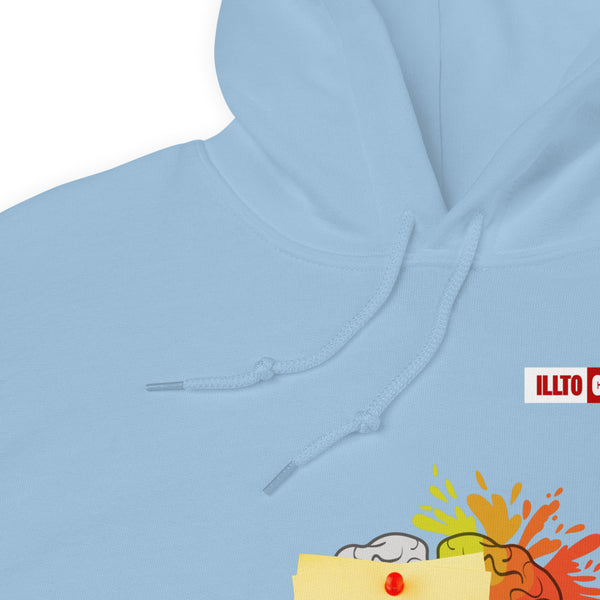 Light Blue Hoodie Detail 1 - ILLTOCHILL Chronic Migraine 'Constant Pain' migraine support gift Unisex Hoodie.