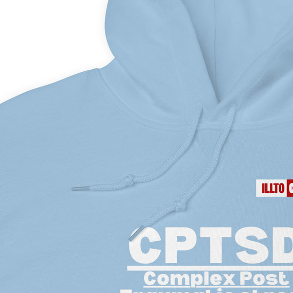 Light Blue Hoodie Detail 1 - ILLTOCHILL CPTSD Review, Complex post traumatic stress disorder sarcastic gift Unisex Hoodie.