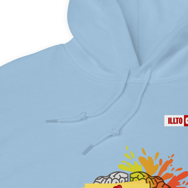 Light Blue Hoodie Detail 1 - ILLTOCHILL CPTSD 'Out of order' Complex post traumatic stress disorder Awareness gift Unisex Hoodie.