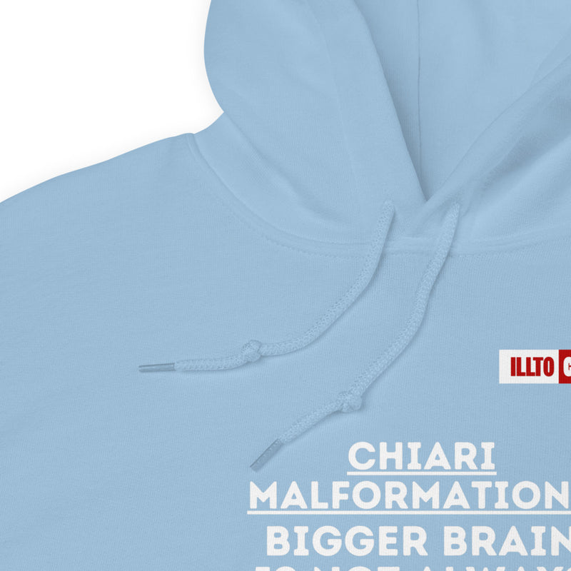 Light Blue Hoodie Detail 1 - ILLTOCHILL CM Chiari Malformation 'Bigger brain Bigger problem' Gift Unisex Hoodie.