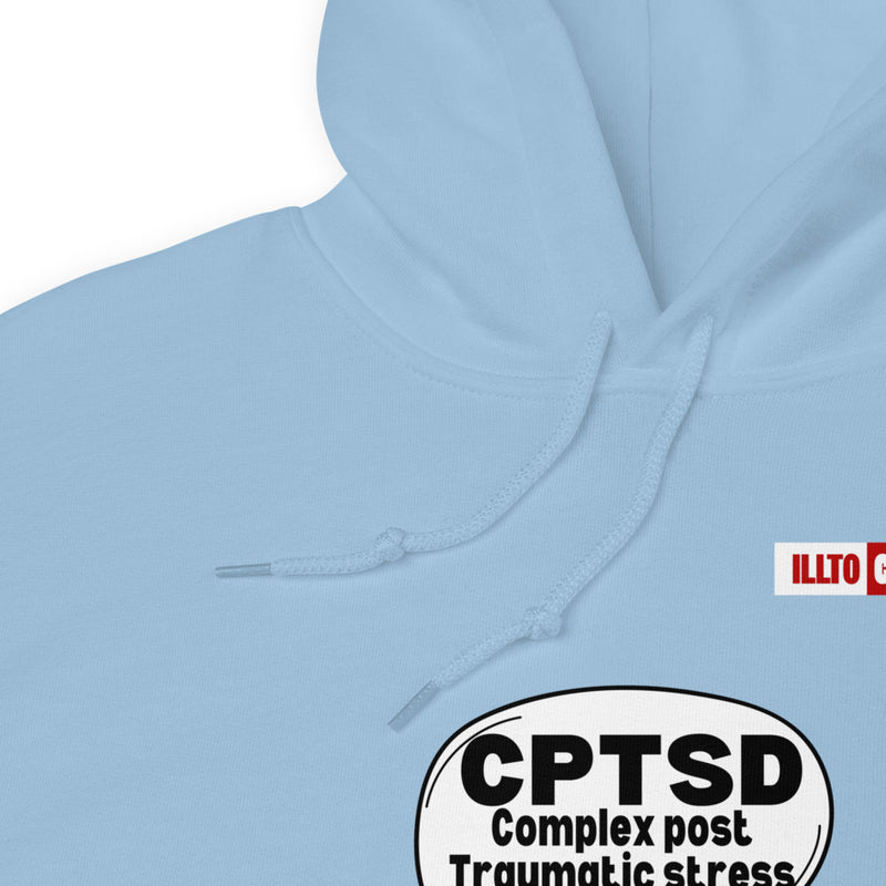 Light Blue Hoodie Detail 1 - ILLTOCHILL Complex post traumatic stress disorder awareness 'Agonizing idea' cptsd gift Unisex Hoodie.