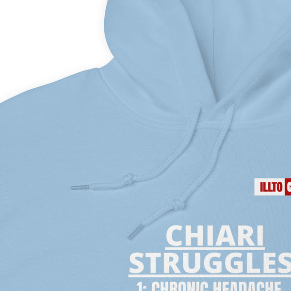 Light Blue Hoodie Detail 1 - ILLTOCHILL CM Chiari Malformation awareness, Chiari Struggles Infinite List gift Unisex Hoodie.