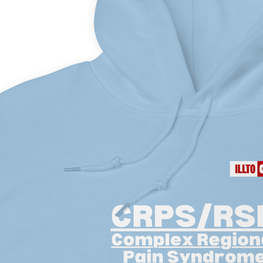 Light Blue Hoodie Detail 1 - ILLTOCHILL Complex Regional Pain Syndrome 'Last thing to think about' crps awareness Unisex Hoodie.