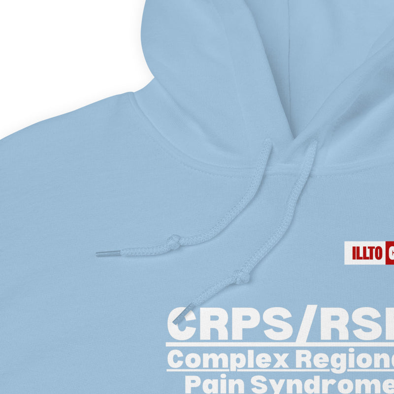 Light Blue Hoodie Detail 1 - ILLTOCHILL Complex Regional Pain Syndrome 'Last thing to think about' crps awareness Unisex Hoodie.