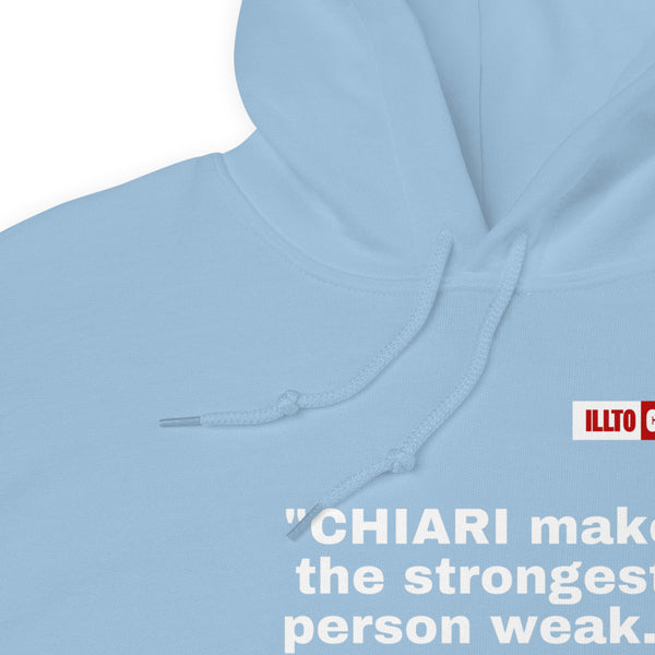 Light Blue Hoodie Detail 1 - ILLTOCHILL CM Chiari Malformation Awareness, 'Chiari makes the weakest peron strongest' Gift Unisex Hoodie.
