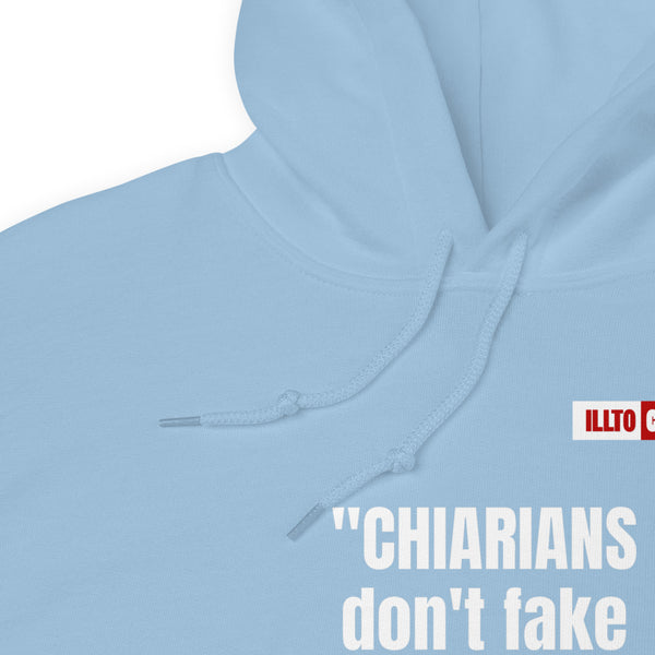 Light Blue Hoodie Detail 1 - ILLTOCHILL CM Chiari Malformation Awareness, 'Chiarians dont fake their illnes' Gift Unisex Hoodie.