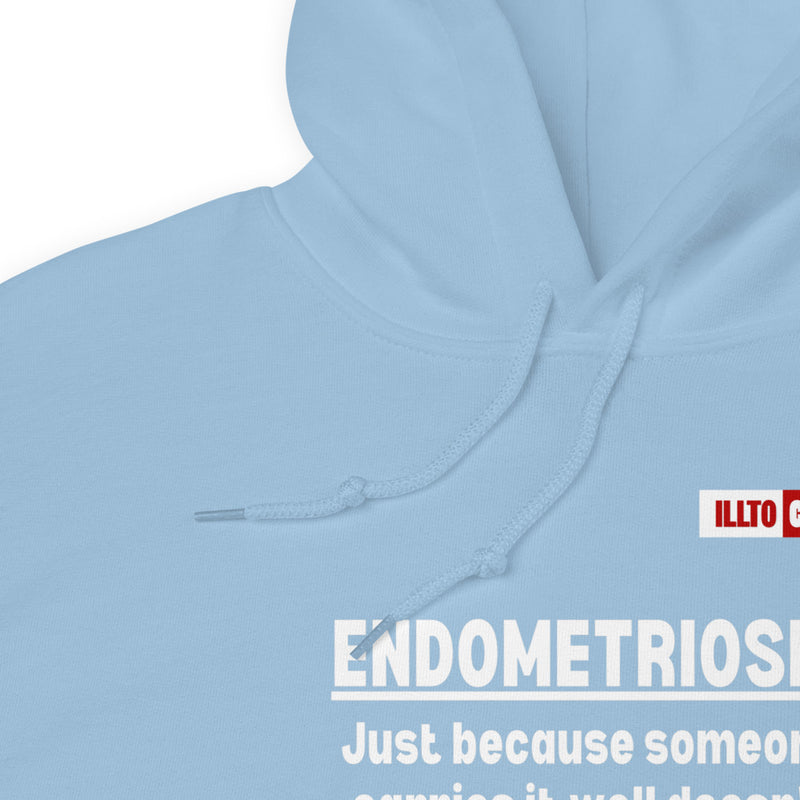 Light Blue Hoodie Detail 1 - ILLTOCHILL Endometriosis awareness ' If I carry it well, doesn't mean it isn't heavy' endo support gift Unisex Hoodie.