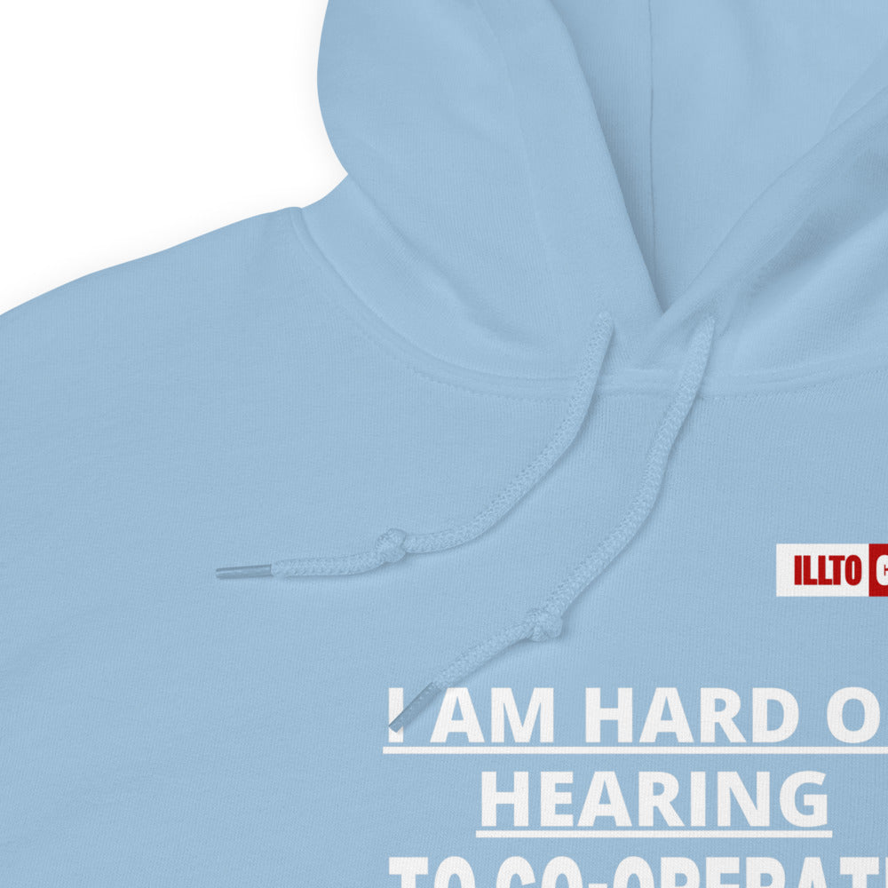 Light Blue Hoodie Detail 1 - ILLTOCHILL Hard of hearing 'Co-opration Steps' hearing impaired gift Unisex Hoodie.