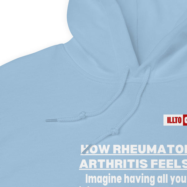 Light Blue Hoodie Detail 1 - ILLTOCHILL 'How Rheumatoid Arthritis Feels' RA Arthritis awareness gift Unisex Hoodie.