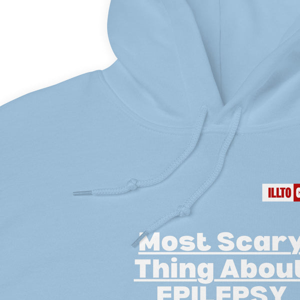 Light Blue Hoodie Detail 1 - ILLTOCHILL Epilepsy awareness 'Most sacred thing SUDEP' epileptic seizures gift Unisex Hoodie.