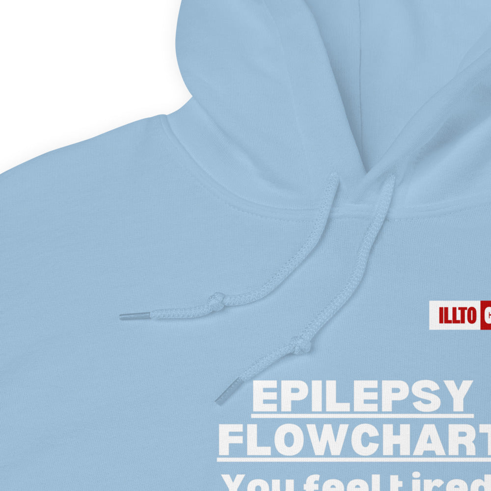 Light Blue Hoodie Detail 1 - ILLTOCHILL Epilepsy awareness 'Flow chart' epileptic support gift Unisex Hoodie.