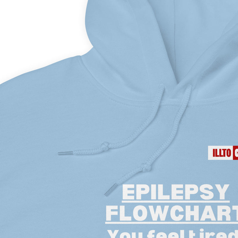 Light Blue Hoodie Detail 1 - ILLTOCHILL Epilepsy awareness 'Flow chart' epileptic support gift Unisex Hoodie.