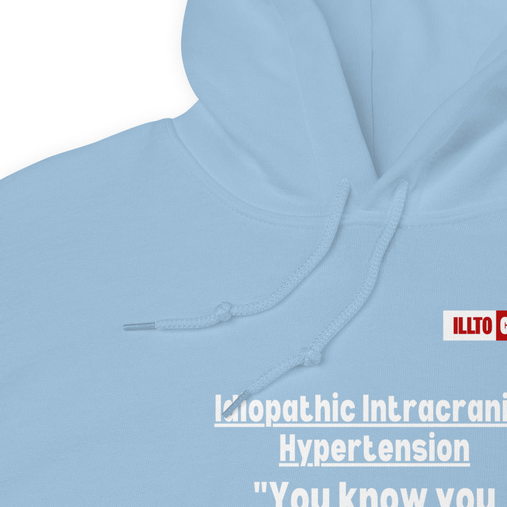 Light Blue Hoodie Detail 1 - ILLTOCHILL Idiopathic intracranial hypertension feels like 'Heart beating in skull' IIH awareness gift Unisex Hoodie.