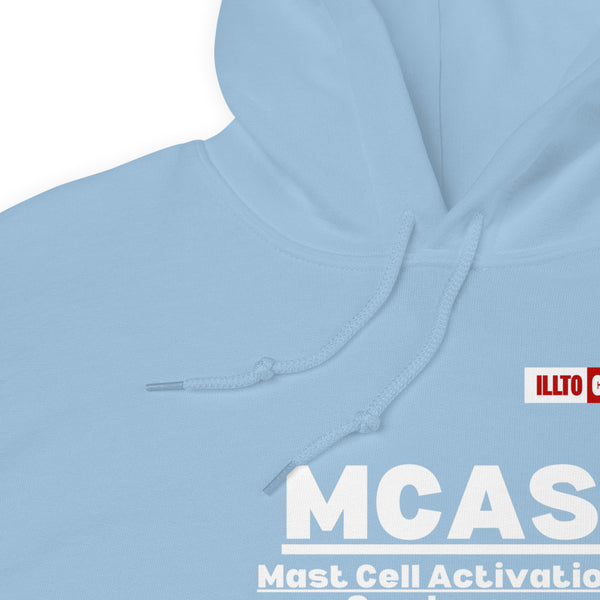 Light Blue Hoodie Detail 1 - ILLTOCHILL Mast cell activation syndrome awareness 'MCAS Review' funny gift Unisex Hoodie.