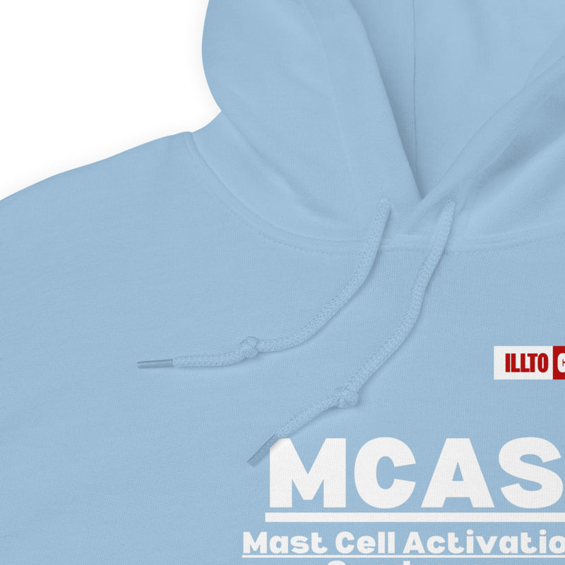 Light Blue Hoodie Detail 1 - ILLTOCHILL Mast cell activation syndrome awareness 'MCAS Review' funny gift Unisex Hoodie.