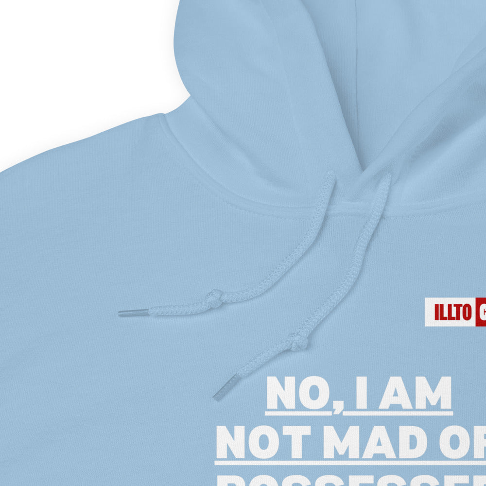 Light Blue Hoodie Detail 1 - ILLTOCHILL I have Tourette syndrome 'Not Mad or Possessed' Tourette awareness gift Unisex Hoodie.