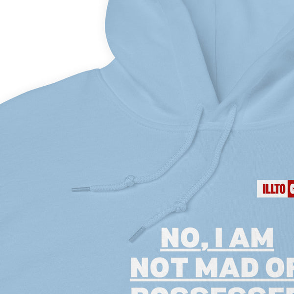 Light Blue Hoodie Detail 1 - ILLTOCHILL I have Tourette syndrome 'Not Mad or Possessed' Tourette awareness gift Unisex Hoodie.