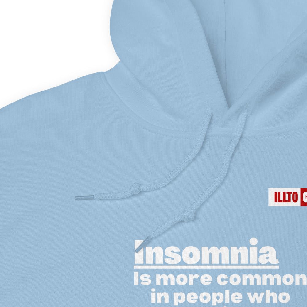 Light Blue Hoodie Detail 1 - ILLTOCHILL 'Insomnia is common in high IQ people' sarcastic insomnia awareness gift Unisex Hoodie.