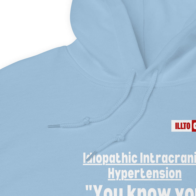 Light Blue Hoodie Detail 1 - ILLTOCHILL Idiopathic intracranial hypertension 'Wish just had headache' IIH awareness gift Unisex Hoodie.