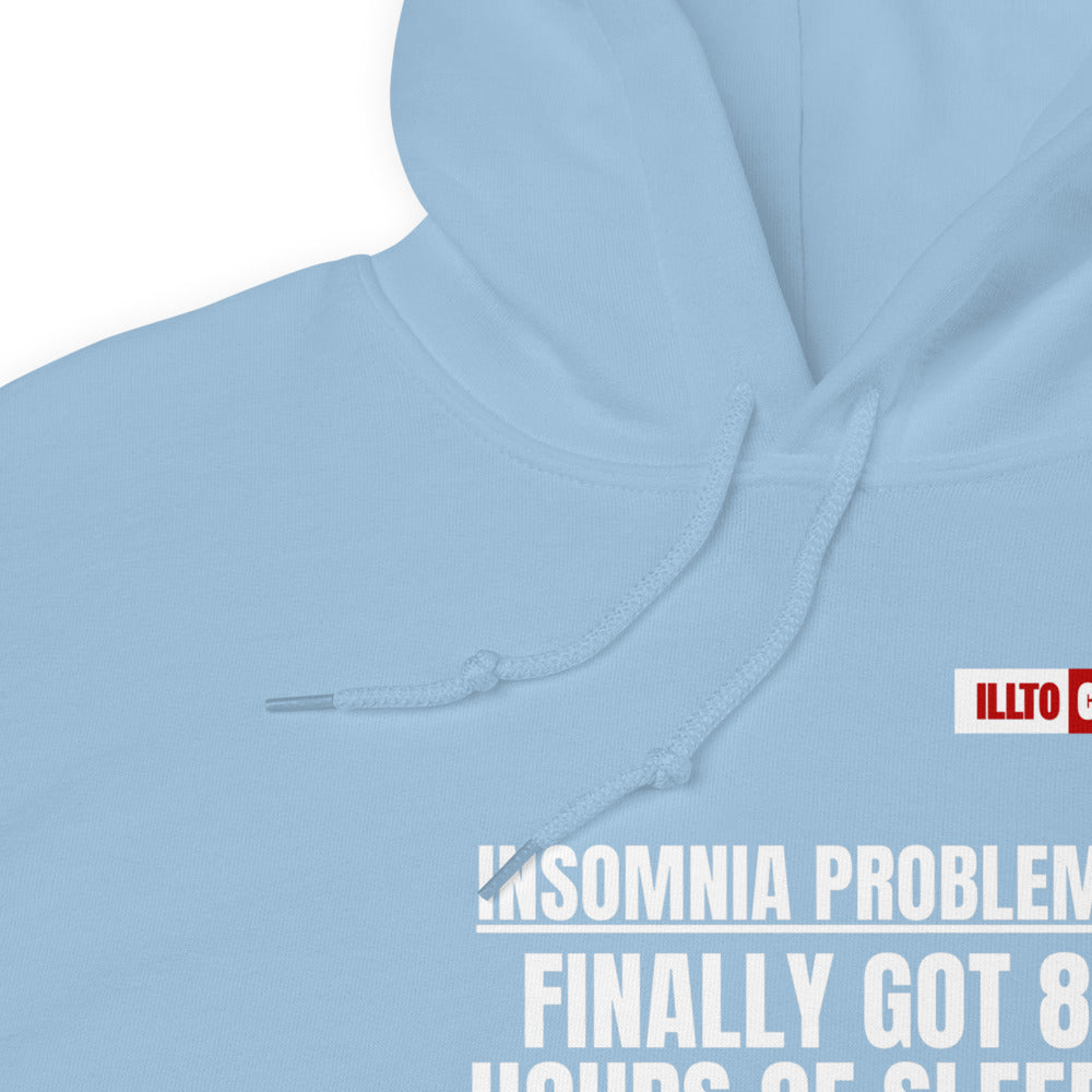 Light Blue Hoodie Detail 1 - ILLTOCHILL Insomnia Support '8 Hours Sleep' funny gift Unisex Hoodie.